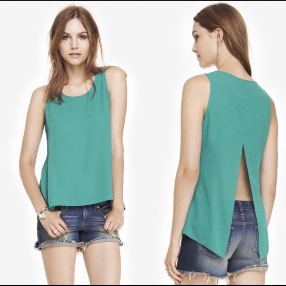 3/$18 Express Green Blouse With Split Back Medium